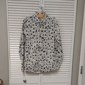 Reiss Button Down Geometric Pattern Shirt - Black and White